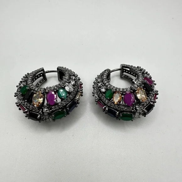 Statement cz rhinestone, possible gemstones in black "silver" earrings! - Picture 4 of 15